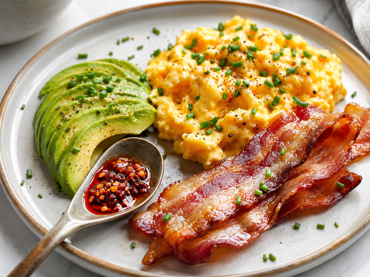 Bacon, Soft Scrambled Eggs, Avocado & Chilli Crisp