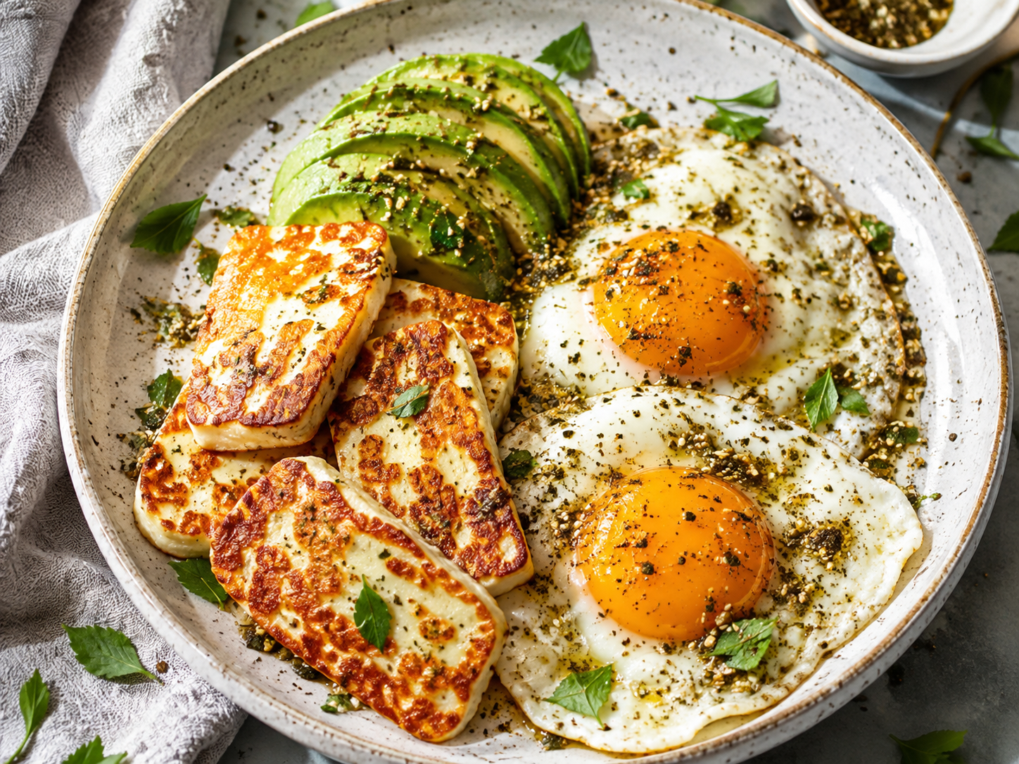 Halloumi, Fried Eggs, Avocado & Za’atar