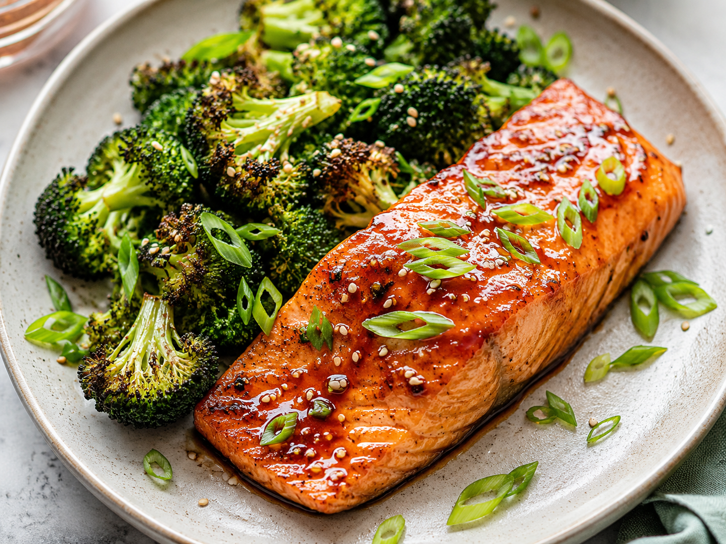 Miso-Ginger Salmon with Sesame Broccoli & Spring Onion